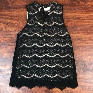 Lace mock neck tank with scalloped trim